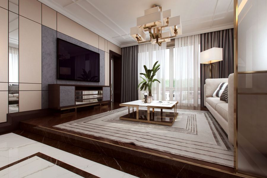 Фото 72 — Отделка гостиной с использованием металлических элементов